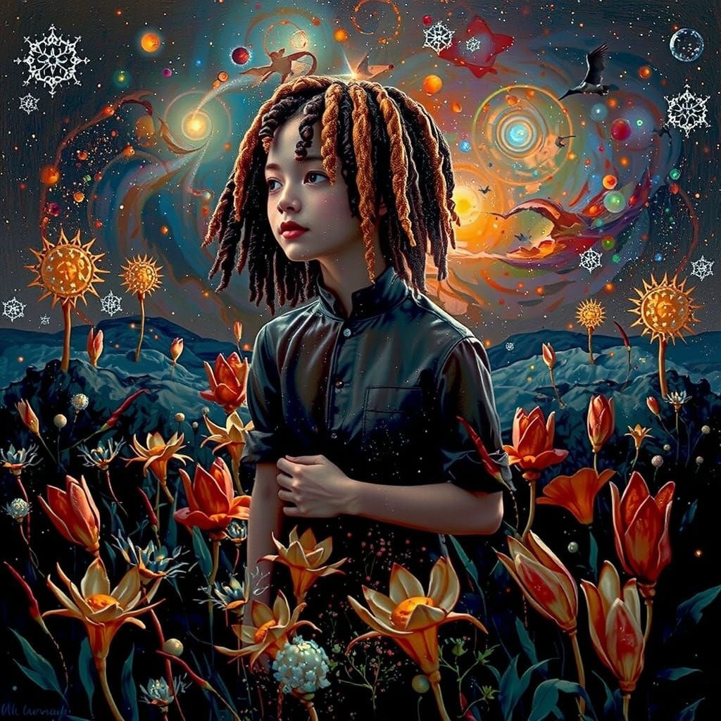 Ethereal Botanical Field Under Nebula Glow