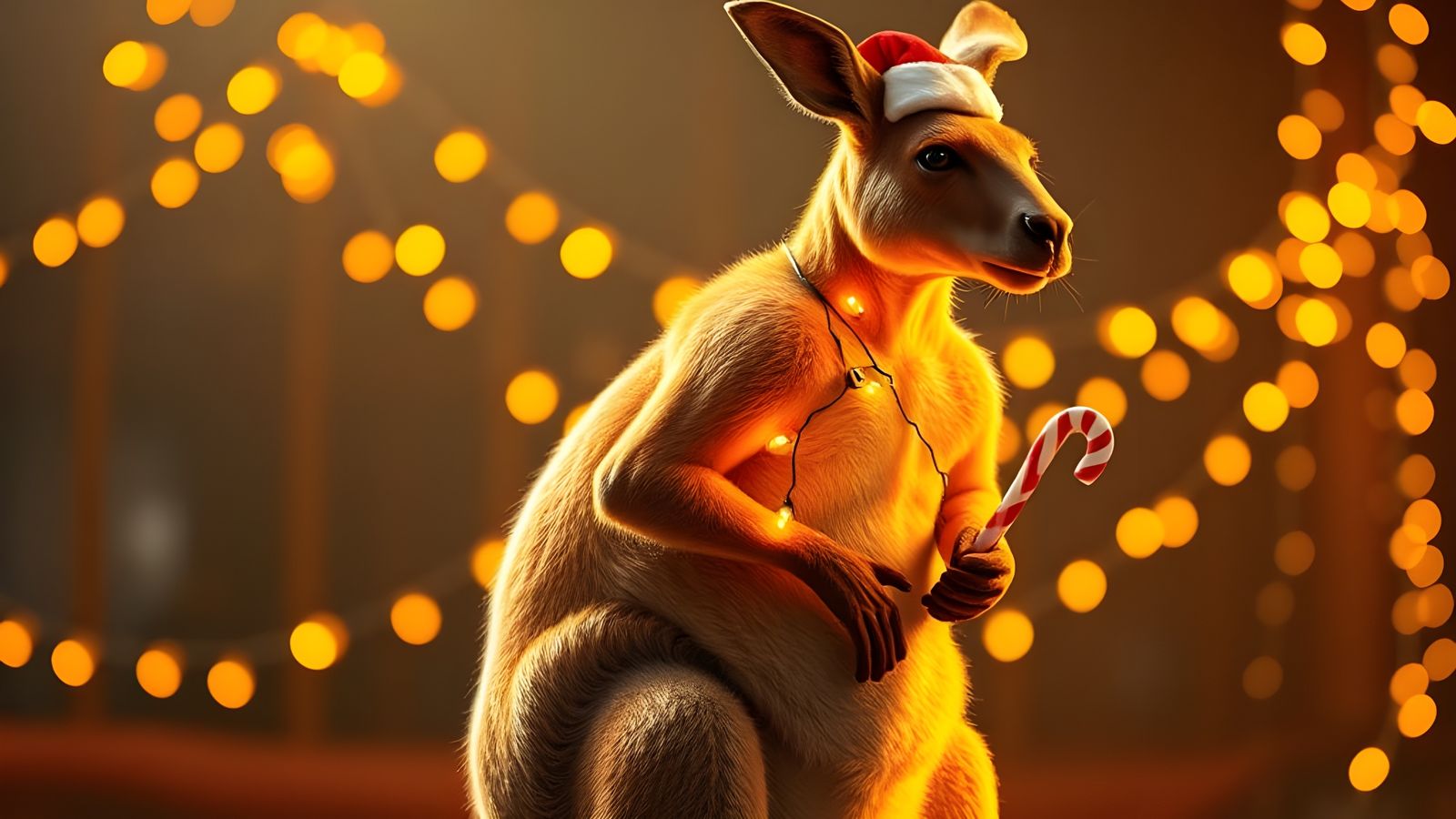 Muscular Kangaroo in Festive Christmas Wonderland