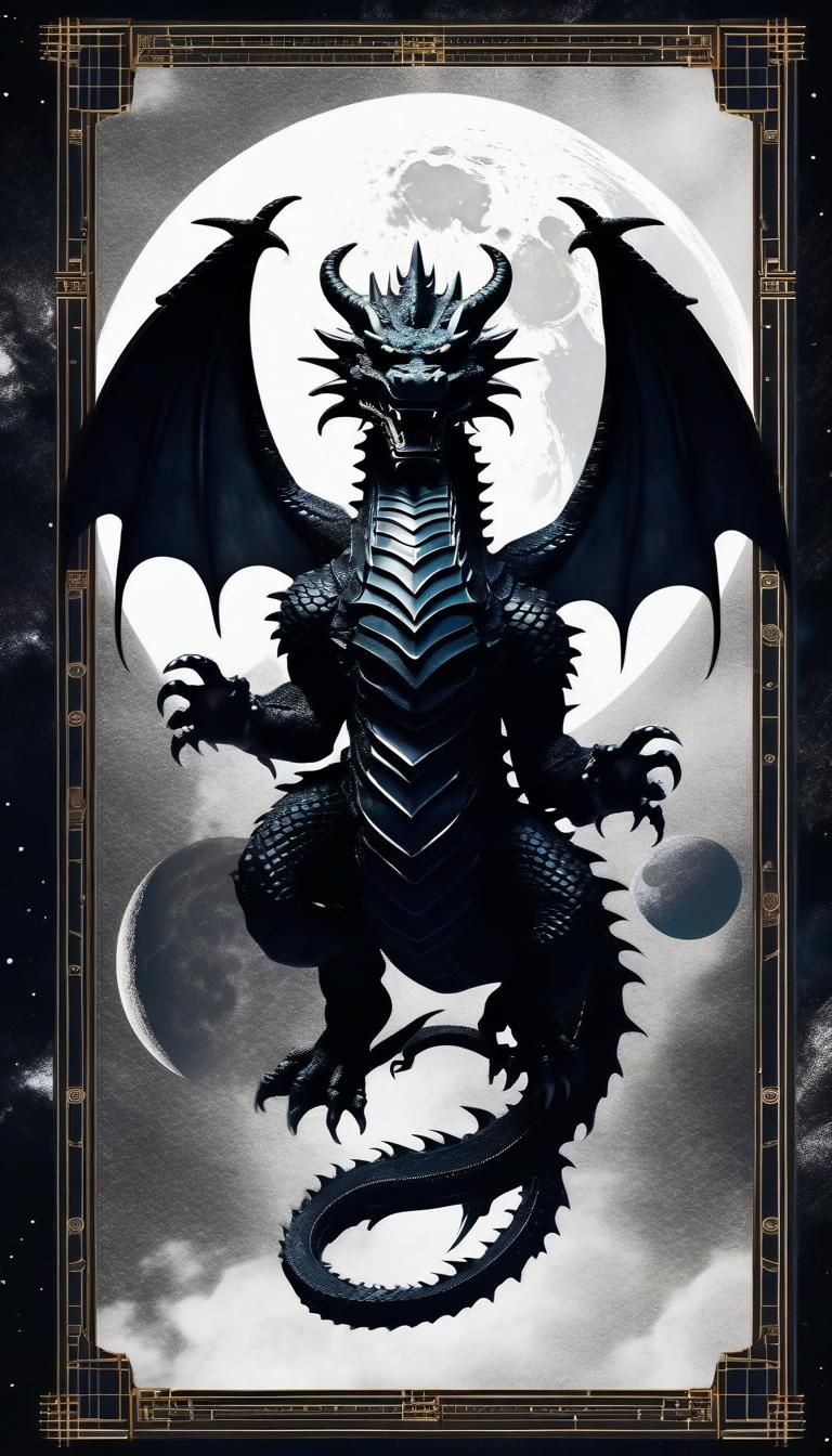 Black Dragon God with Three Moons in Cell Shading