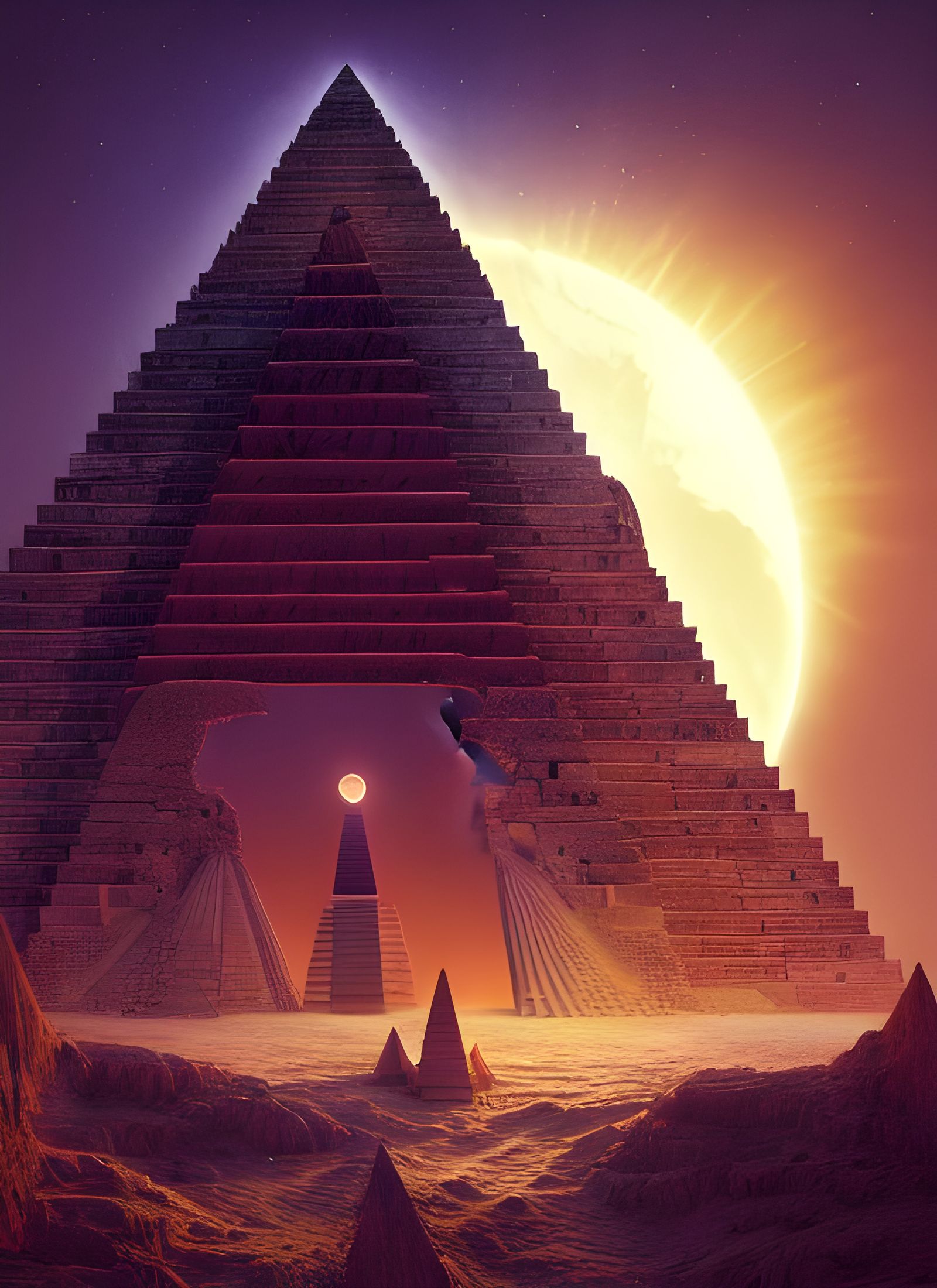 Aztec Pyramid in Solar Eclipse: Digital Painting