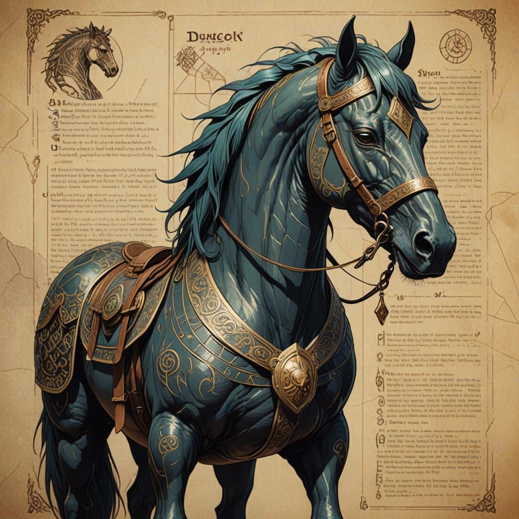 Dungeons and Dragons Style Horse Creature in Vintage Storybo...