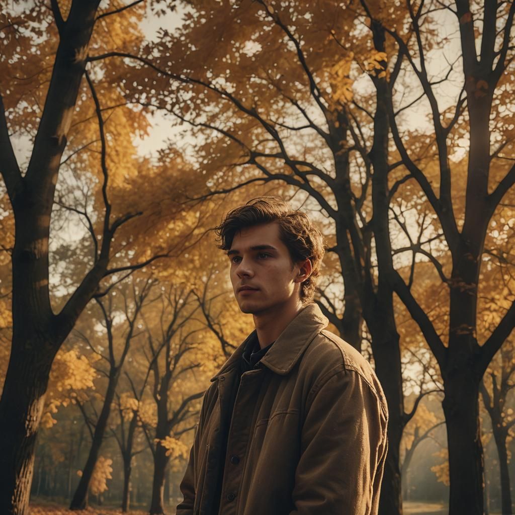 Nostalgic Young Man Gazing at Autumn Horizon