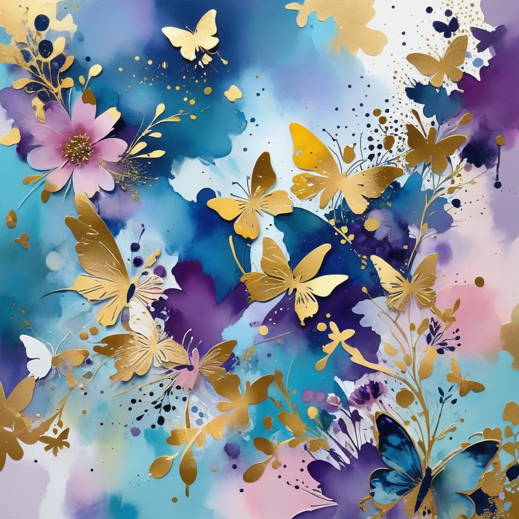 Whimsical Scrapbook Page with Butterflies and Gold Splats