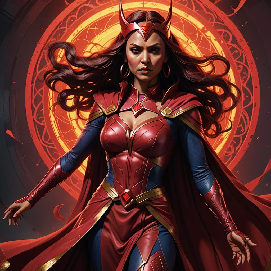 Scarlet Witch in Indian Sari, Comic Book Style