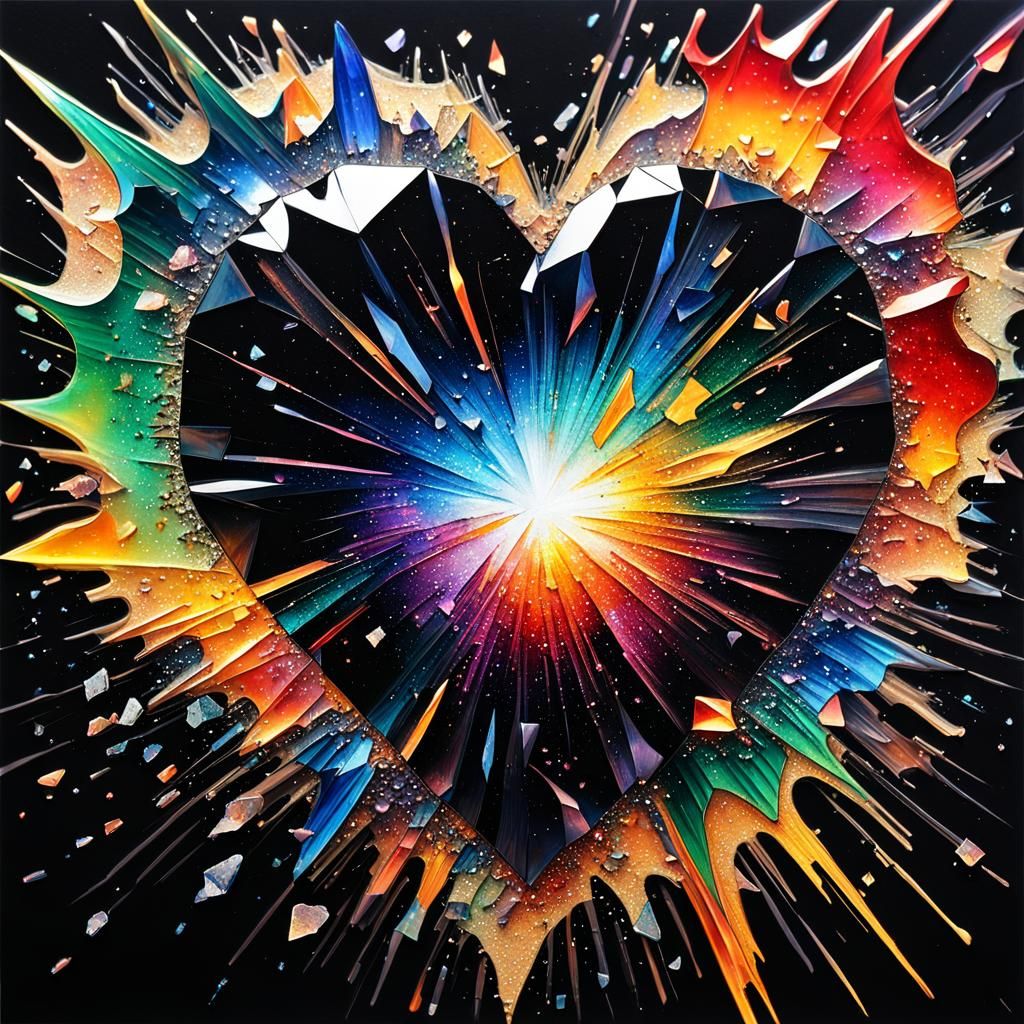 Exploding Love Heart in Polychromatic Alcohol Ink Style