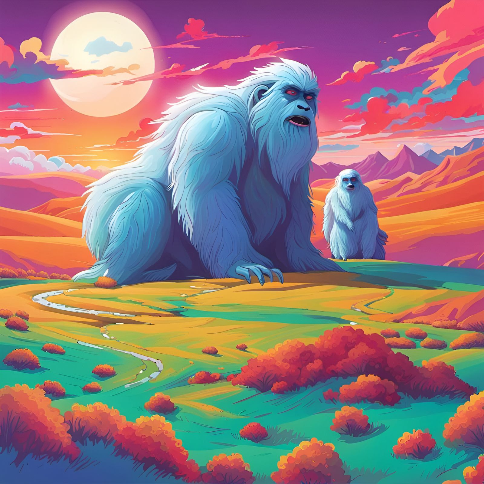 Yeti and Apparition on a Colorful Autumn Day