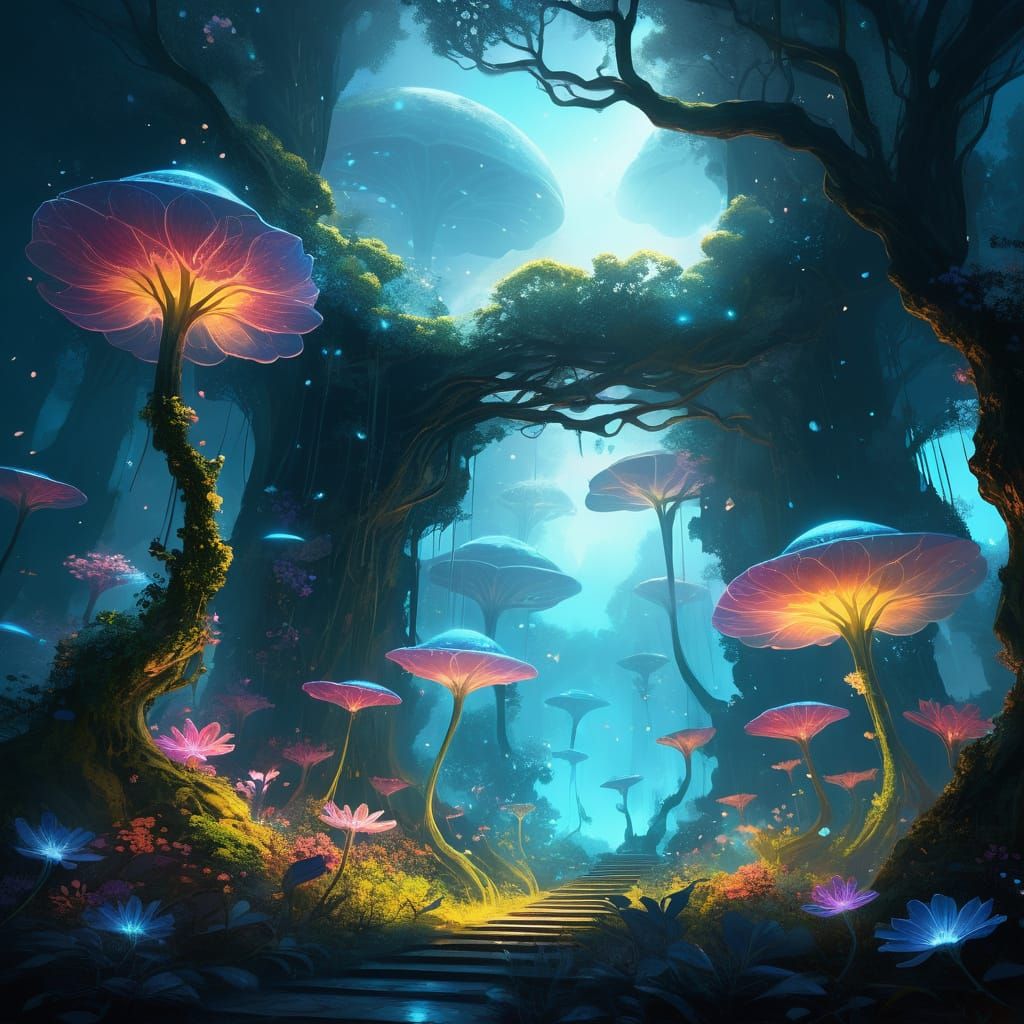 Alien Flora Canopy in Vibrant Digital Painting