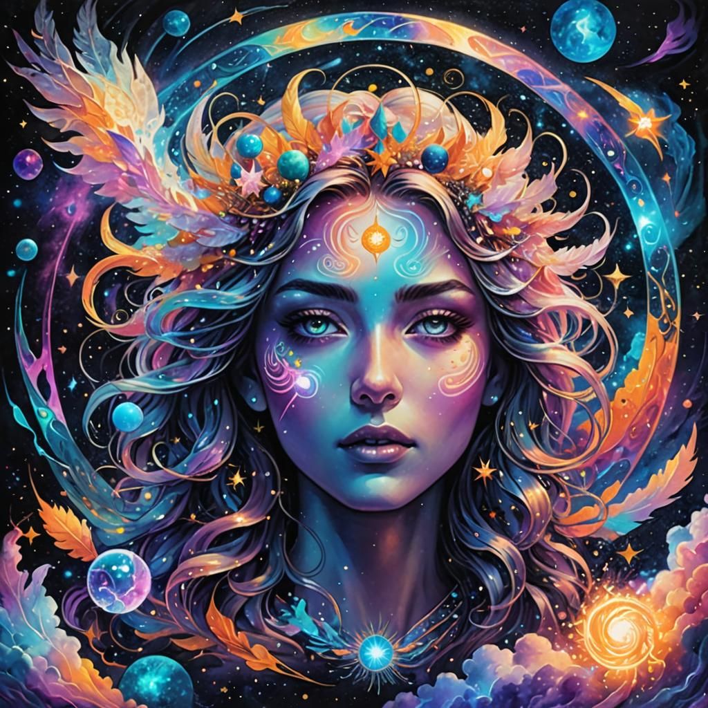 Holographic Cosmic Wind Illustration by Amaringo