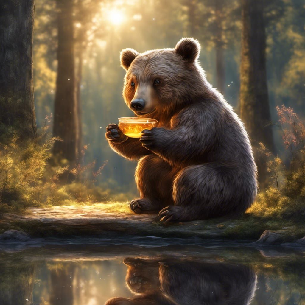 Grizzly Bear Eating Honey in the Forest