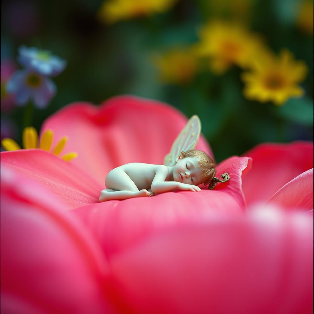 Sleeping Fairy on Flower Petal Bed