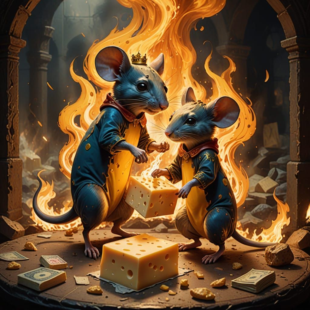 Epic Matte Painting of Brave Cheese and Royal Mouse in Fiery...