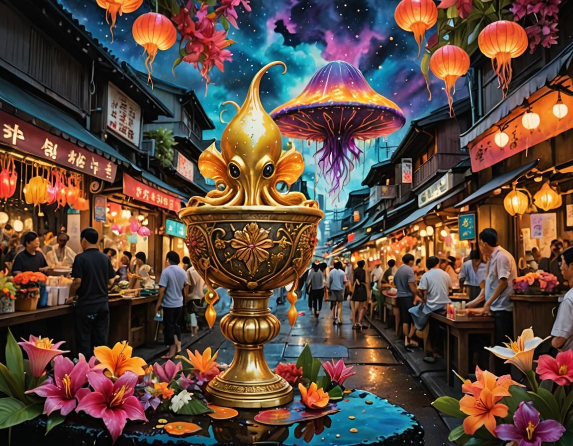 Golden Chalice with Alien Squid in Japanese Market