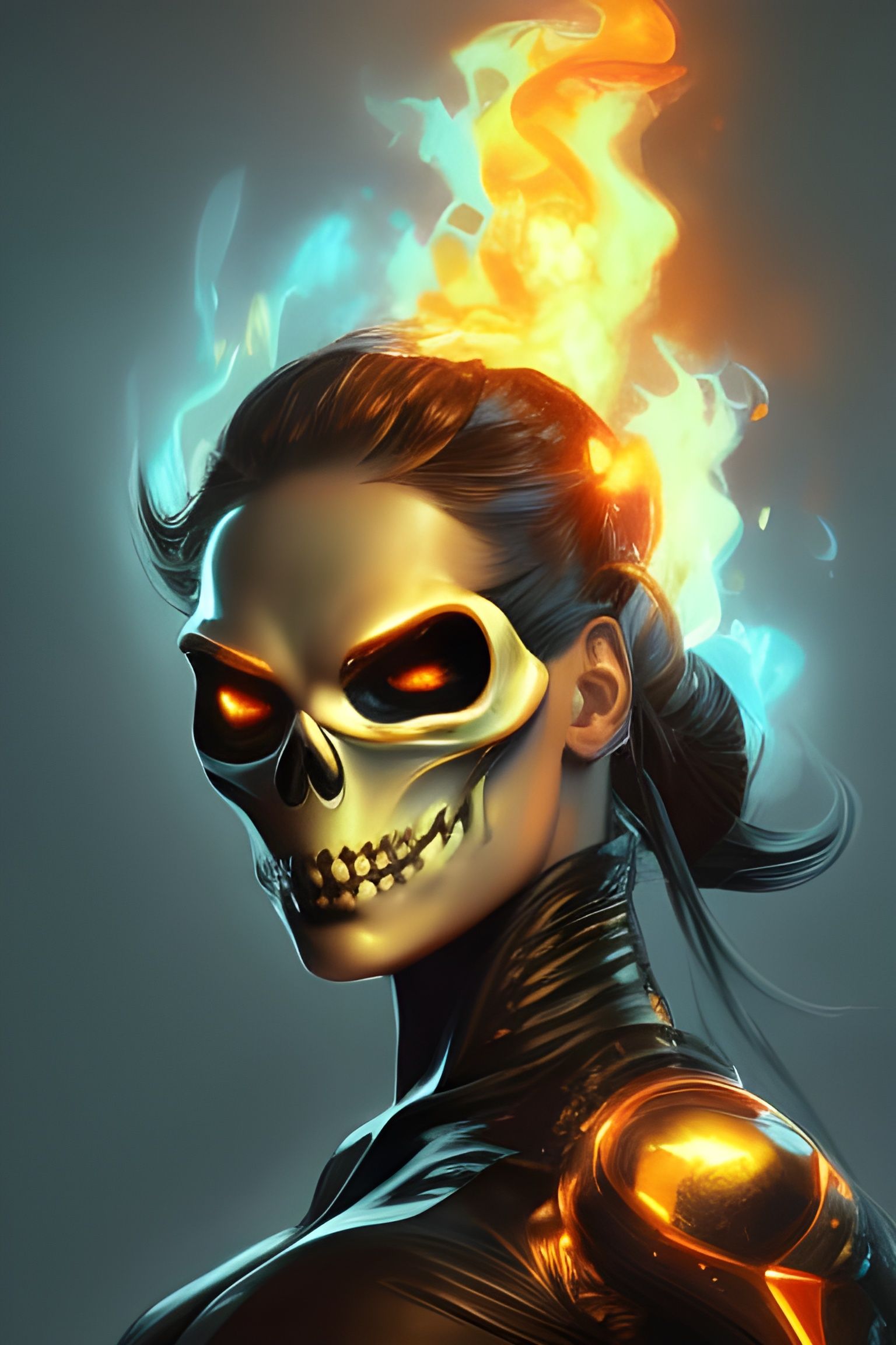 Female Ghost Rider Portrait: Hyperdetailed Concept Art