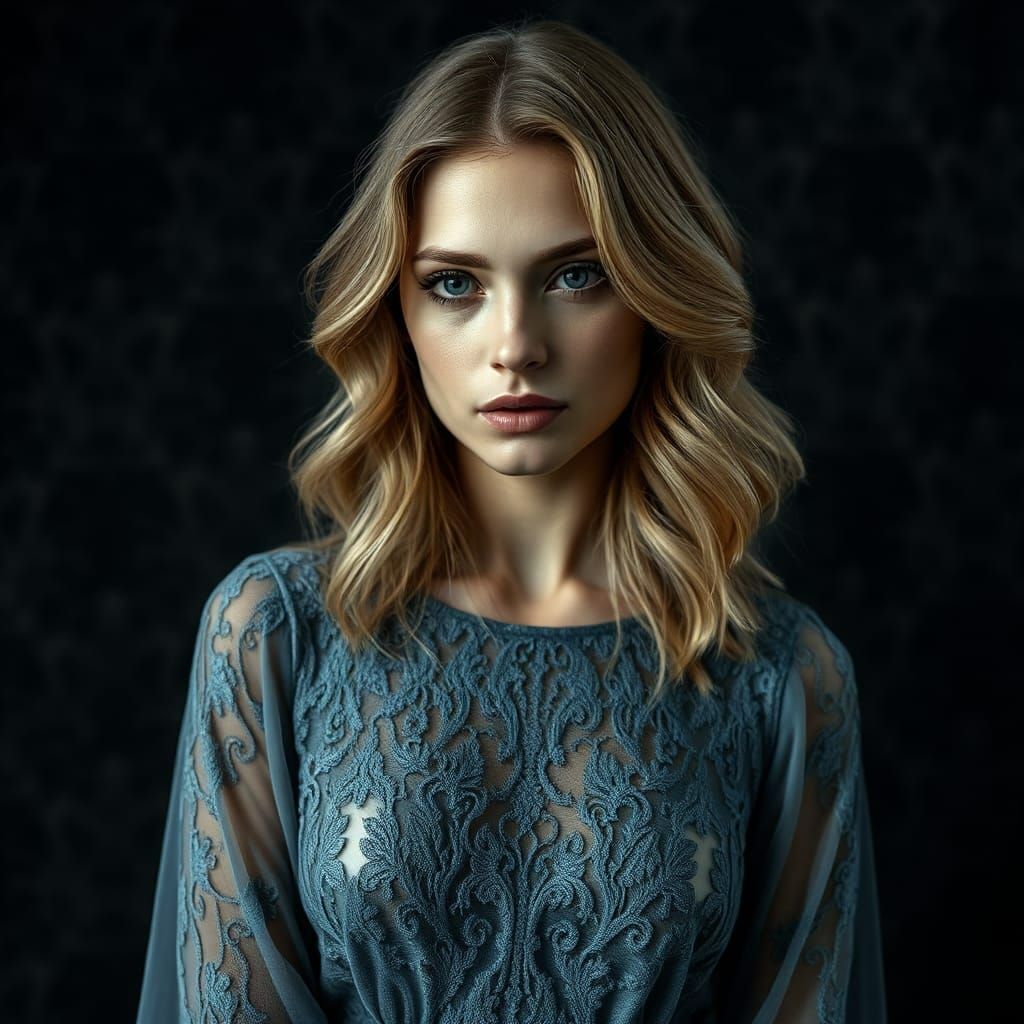 Moody Fine Art Portrait of Woman in Lace Dress