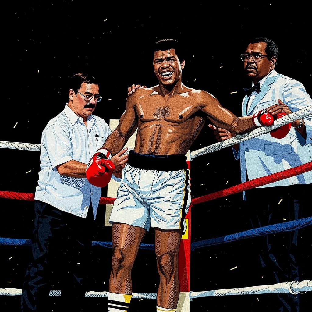 Muhammad Ali Boxing Intense Action in Ditko Comic Style