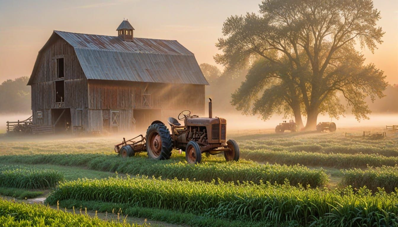 Golden Hour Barn in Soft Impressionist Light