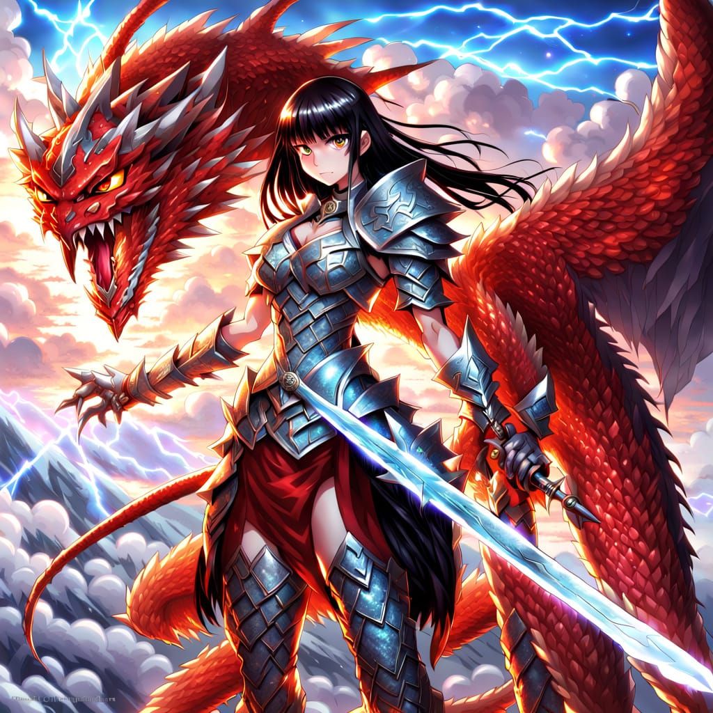 Crystal Dragon Armor Warrior in Anime Style