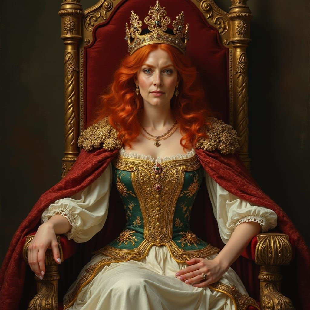 Medieval Queen with Fiery Red Hair