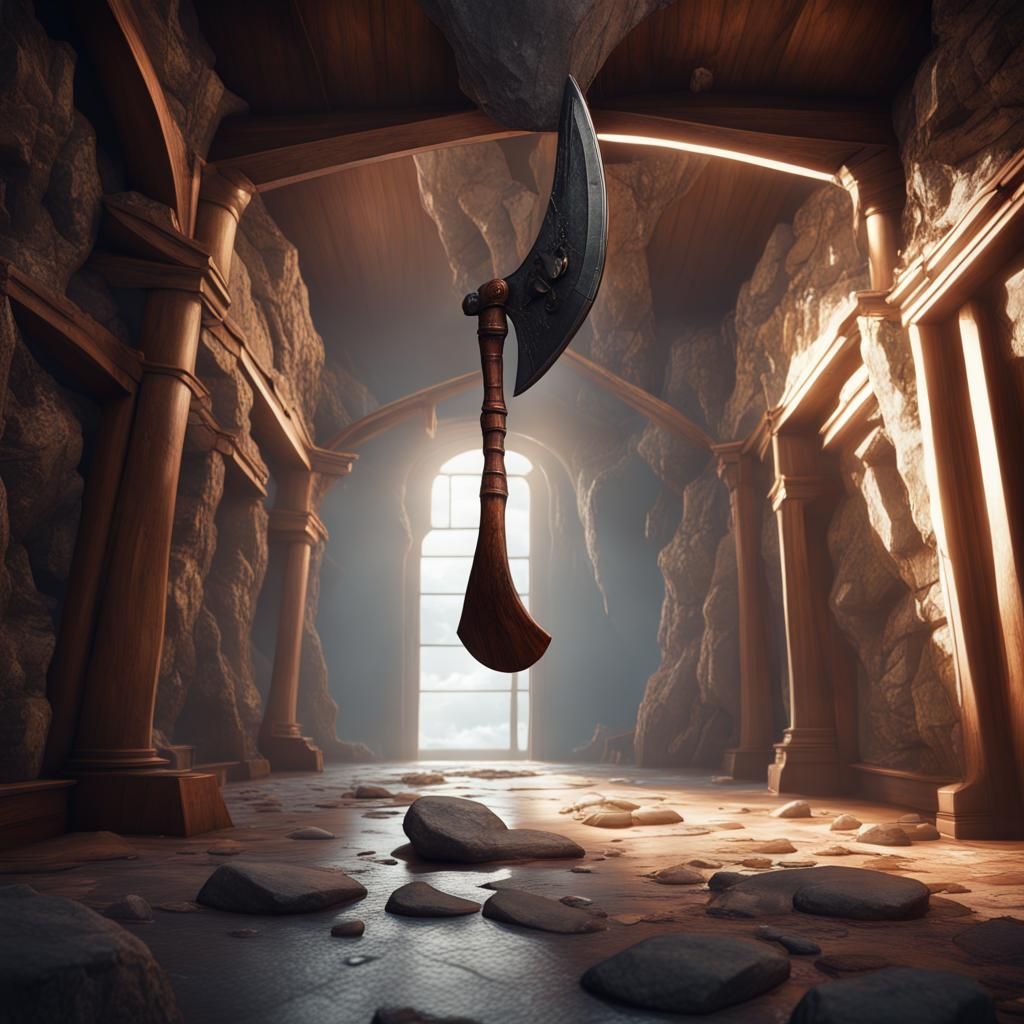 Giant Axe Swings in Stone Corridor: Matte Painting
