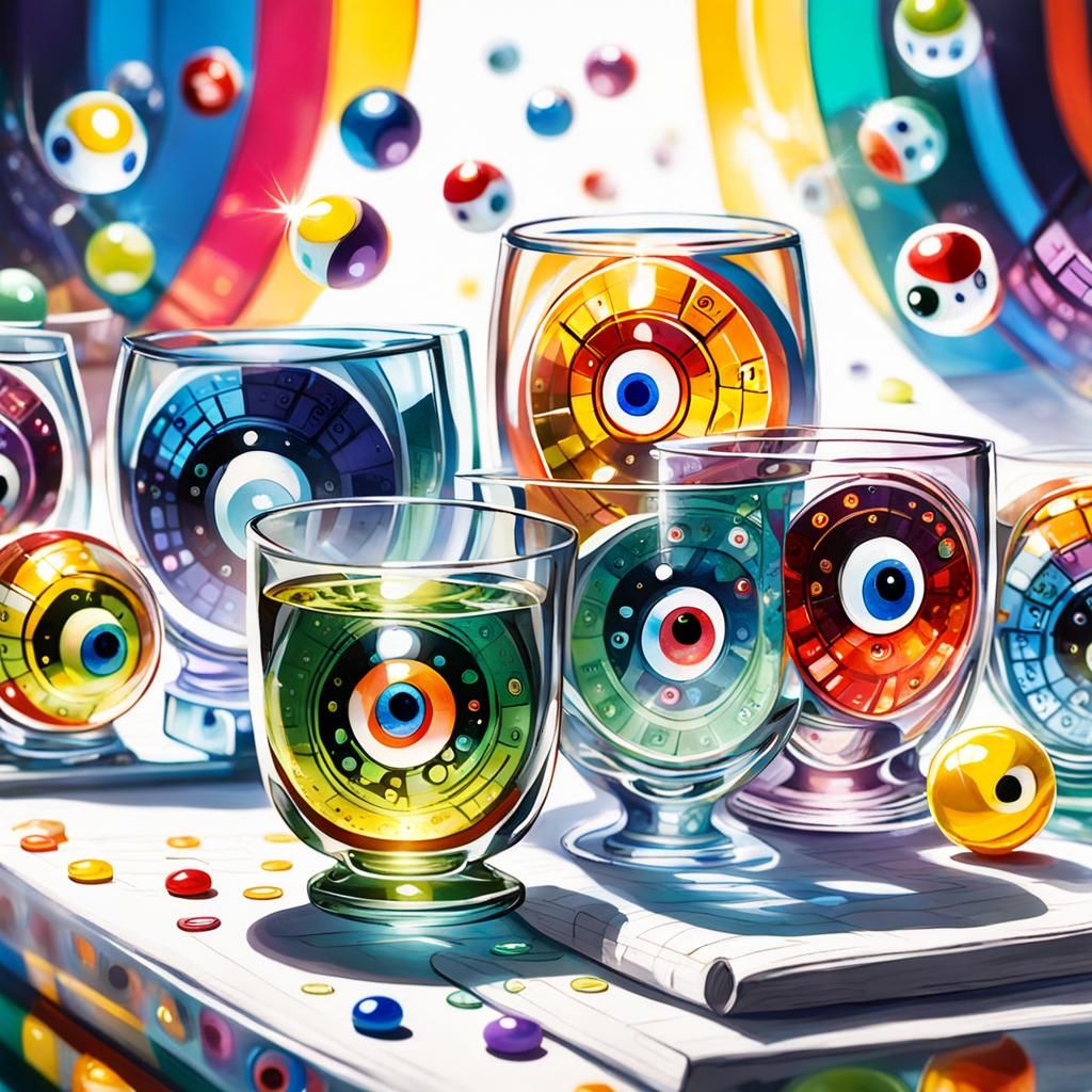 Surreal Tumbler Filled with Colorful Fortune Orbs