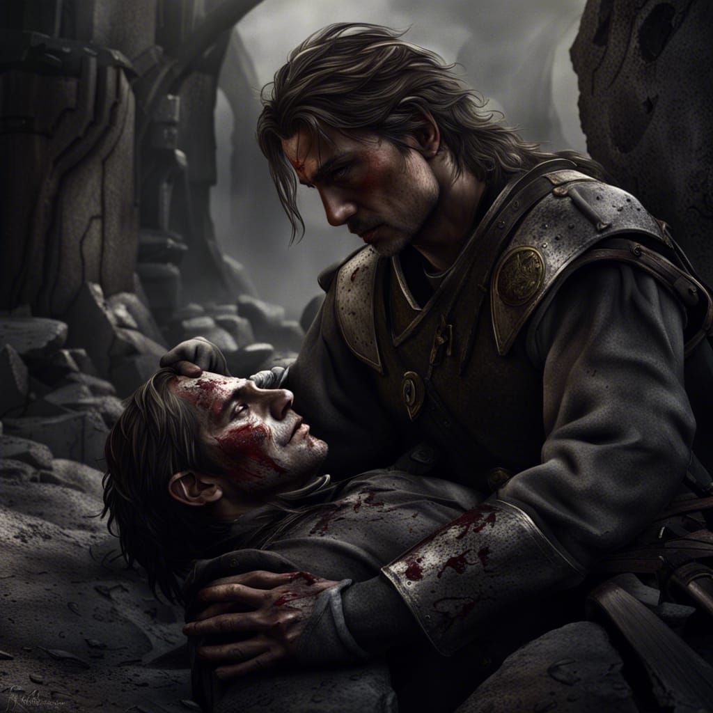 Gondorian Ranger Medic Cares for Wounded Man