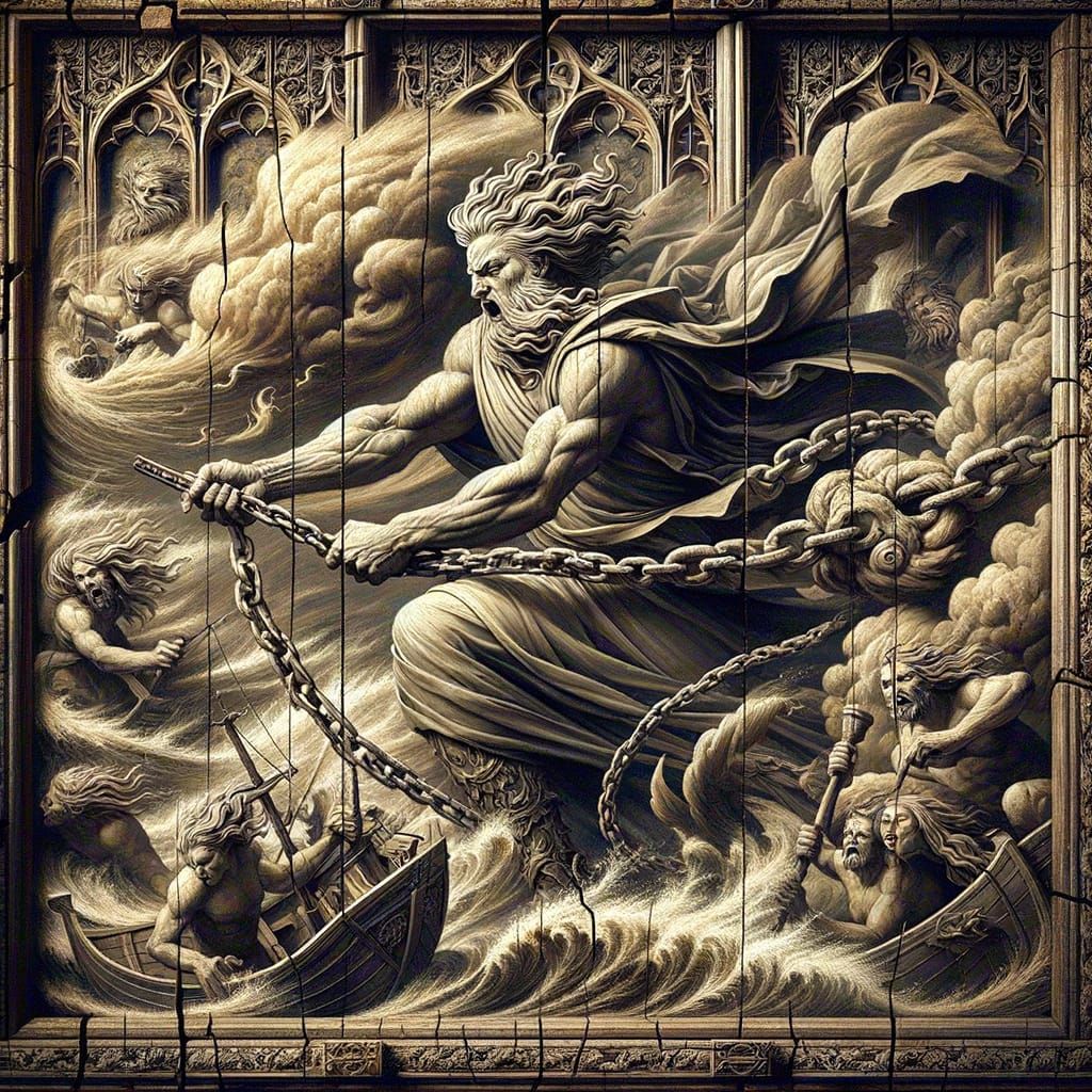 Aeolus Captures Wind Spirits: Gothic Panel Painting