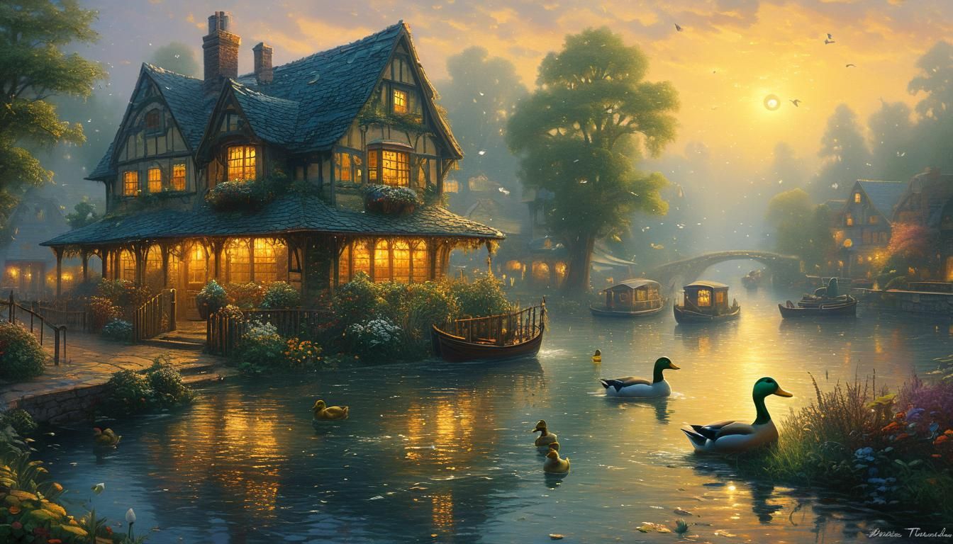 Ethereal Fantasy Duck in Hyperdetailed Misty Landscape