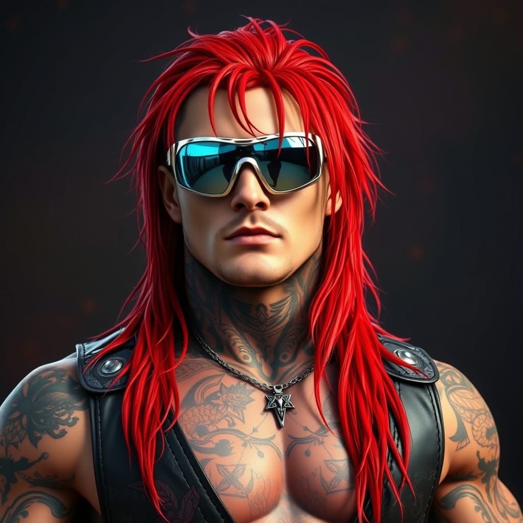 Mystical Warrior in Silver Sunglasses and Black Leather