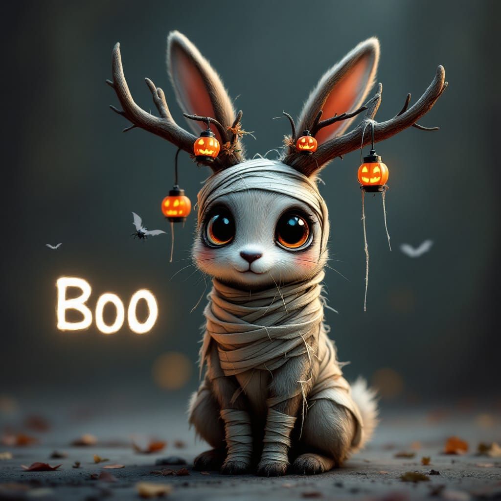 Cute Jackalope in Halloween Costume, 3D Digital Art