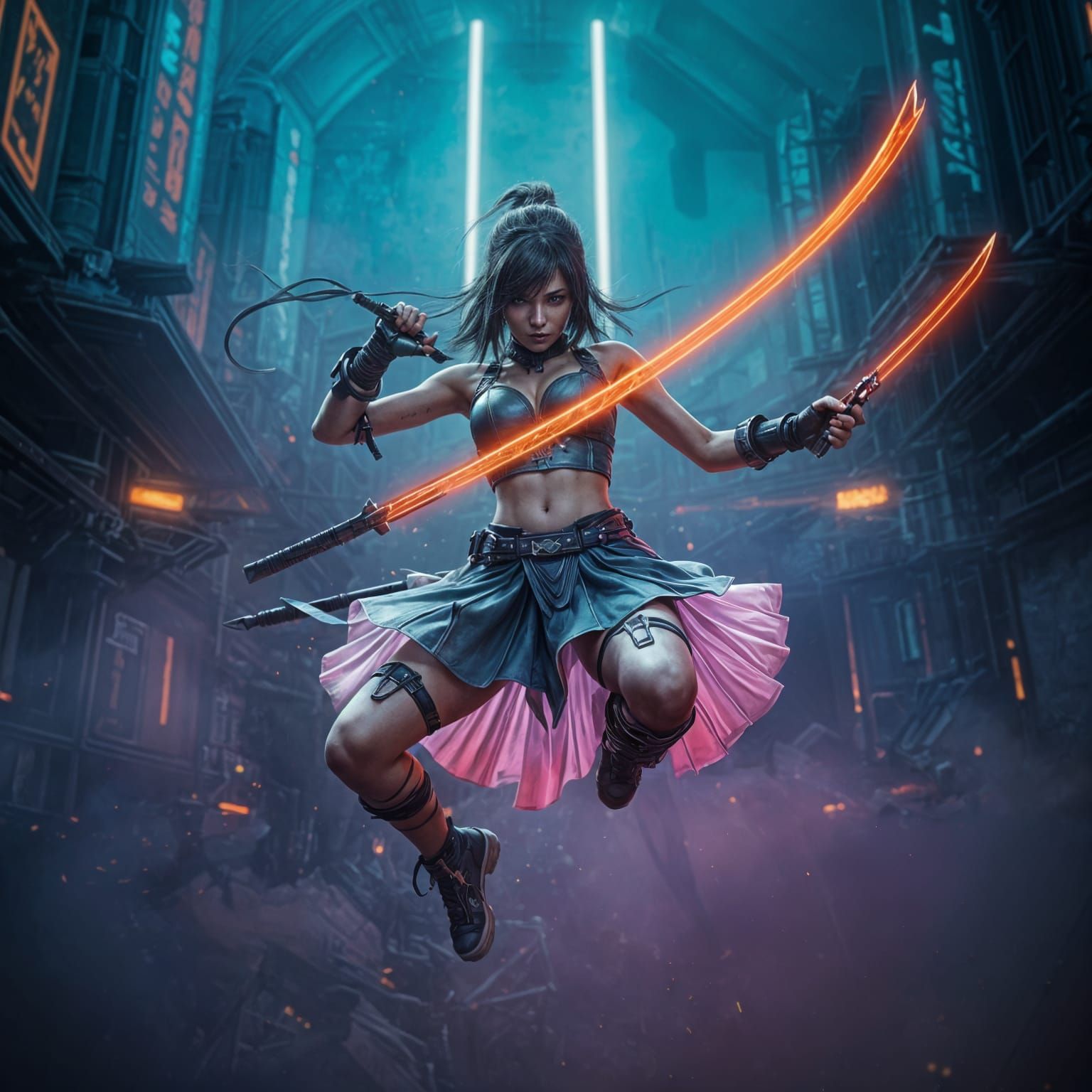 Futuristic Assassin Girl in Detailed Matte Painting