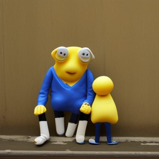 Humorous Deformed Grandfather in Yellow and Blue