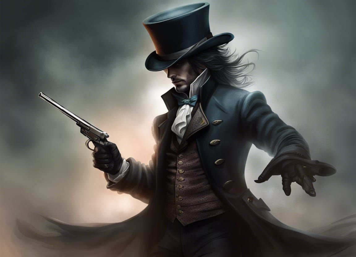 Steampunk Assassin's Top-Hatted Triumph in Misty Duel