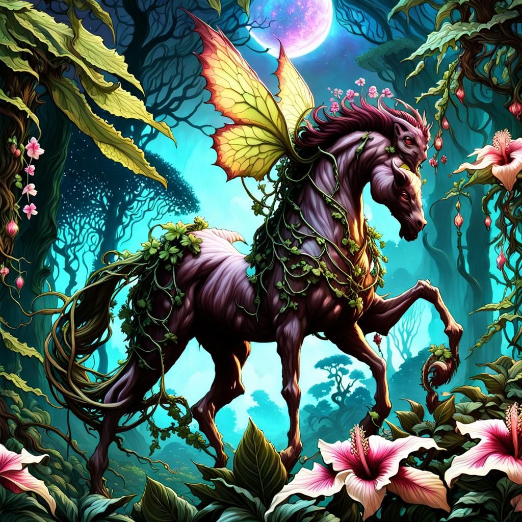 Nymph Rider on Alien Creature in Fractal Garden