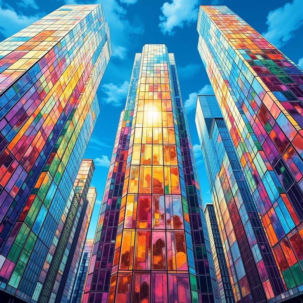 Stained Glass Skyscrapers in Kaleidoscopic Colors
