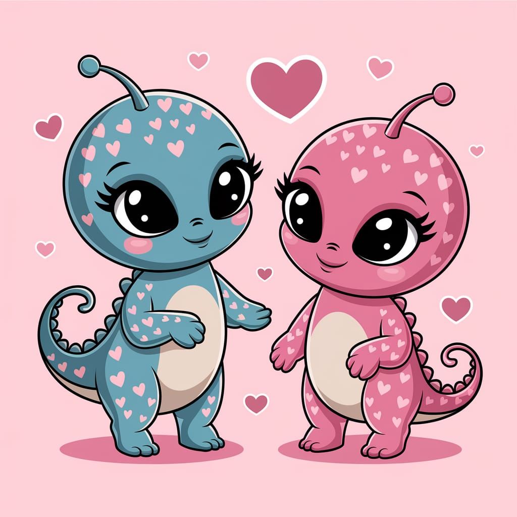 Disney-Style Alien Creatures with Heart Patterns