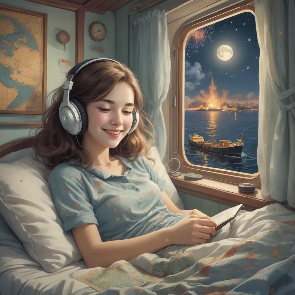Girl Sleeping as Steamer Arrives at Night