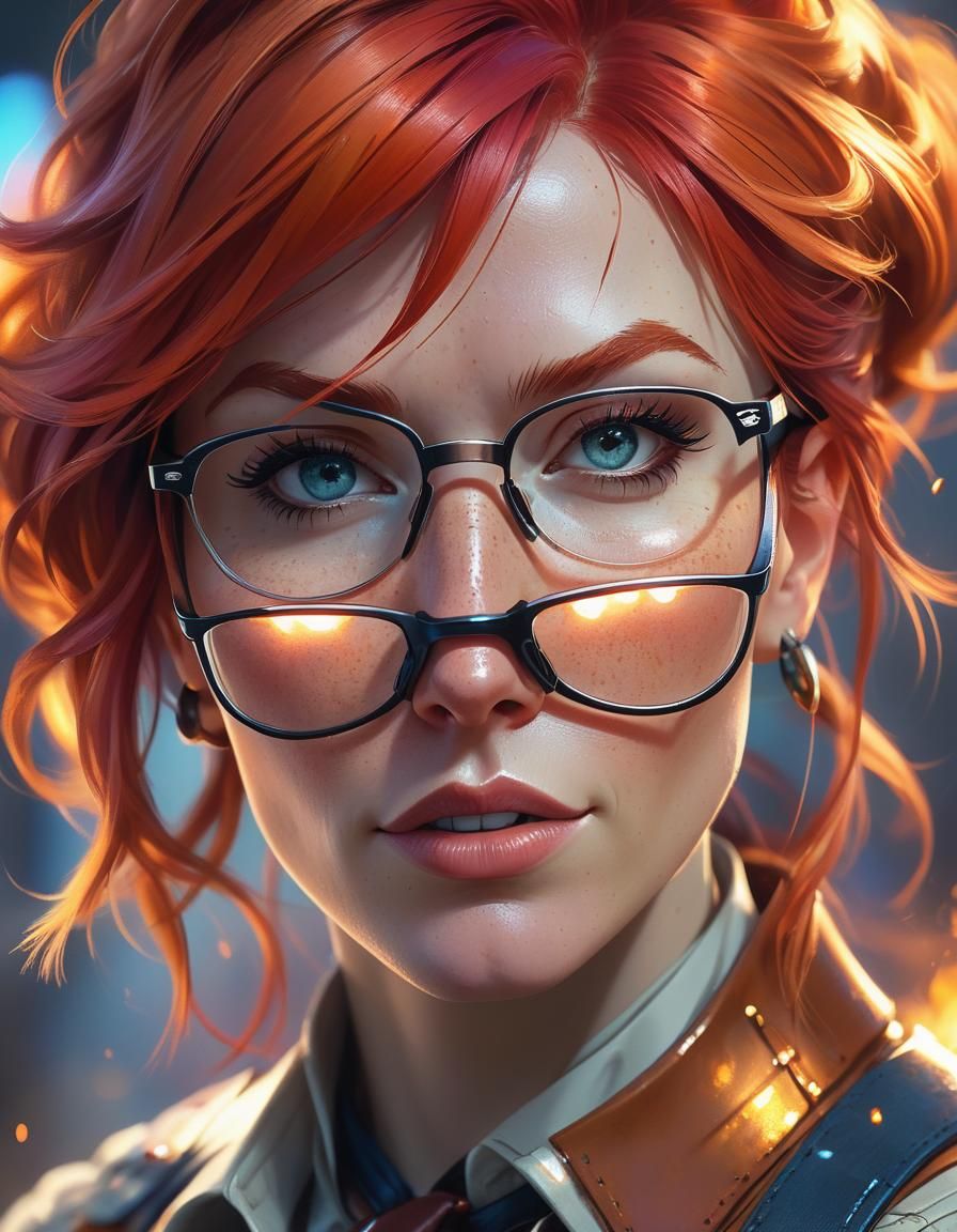 Thin cowgirl beuatiful looking redhead accountant in glasses...