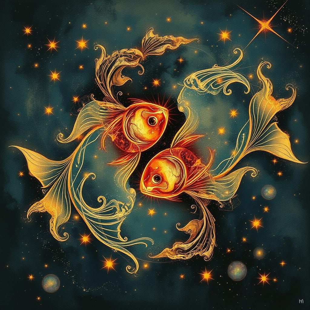 Pisces Zodiac Sign: Ethereal Fish in Swirling Water, Astrolo...