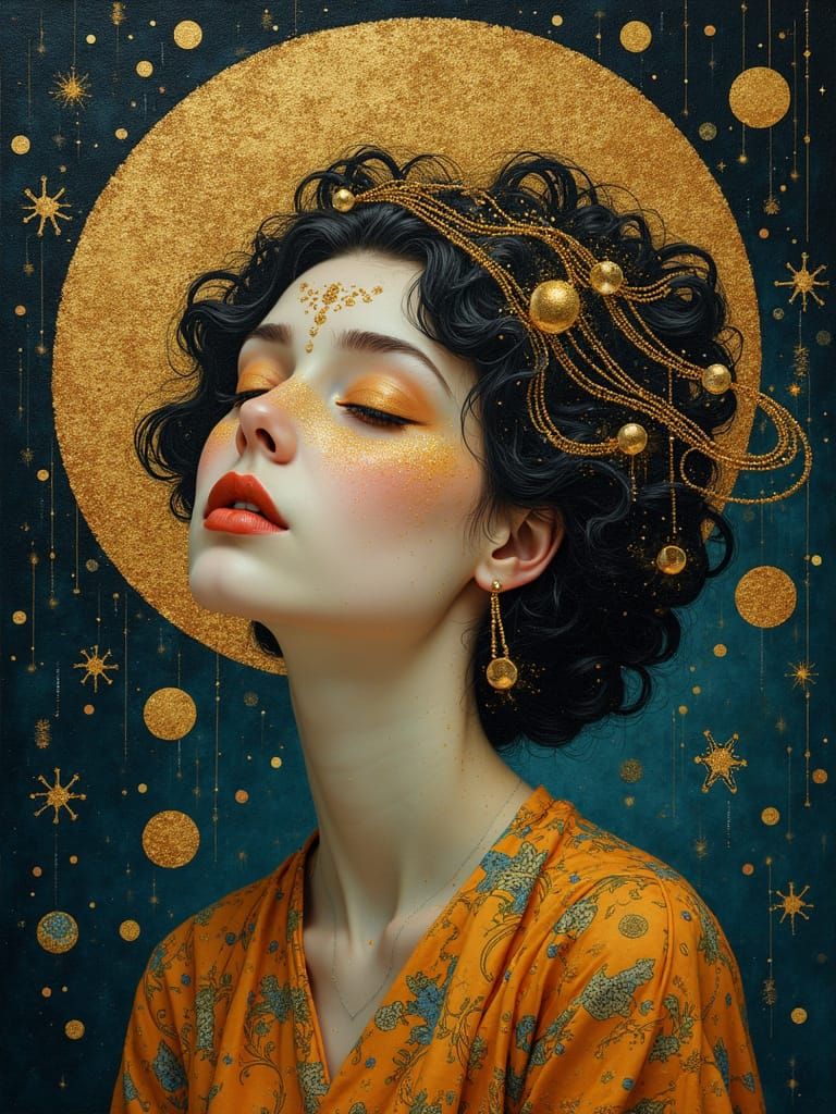 Surrealist Seer Perceiving Secret Visions in Art Nouveau Sty...