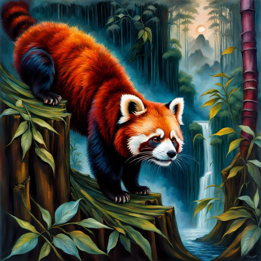 Surreal Red Pandas Amidst Floating Islands