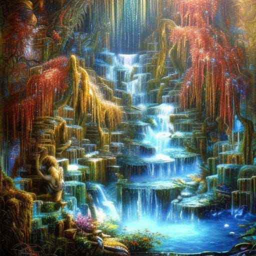 Enchanted Waterfall Pool in Fairytale Style
