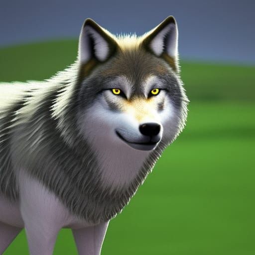 Wolf in Field with Sheep: 3D Digital Art