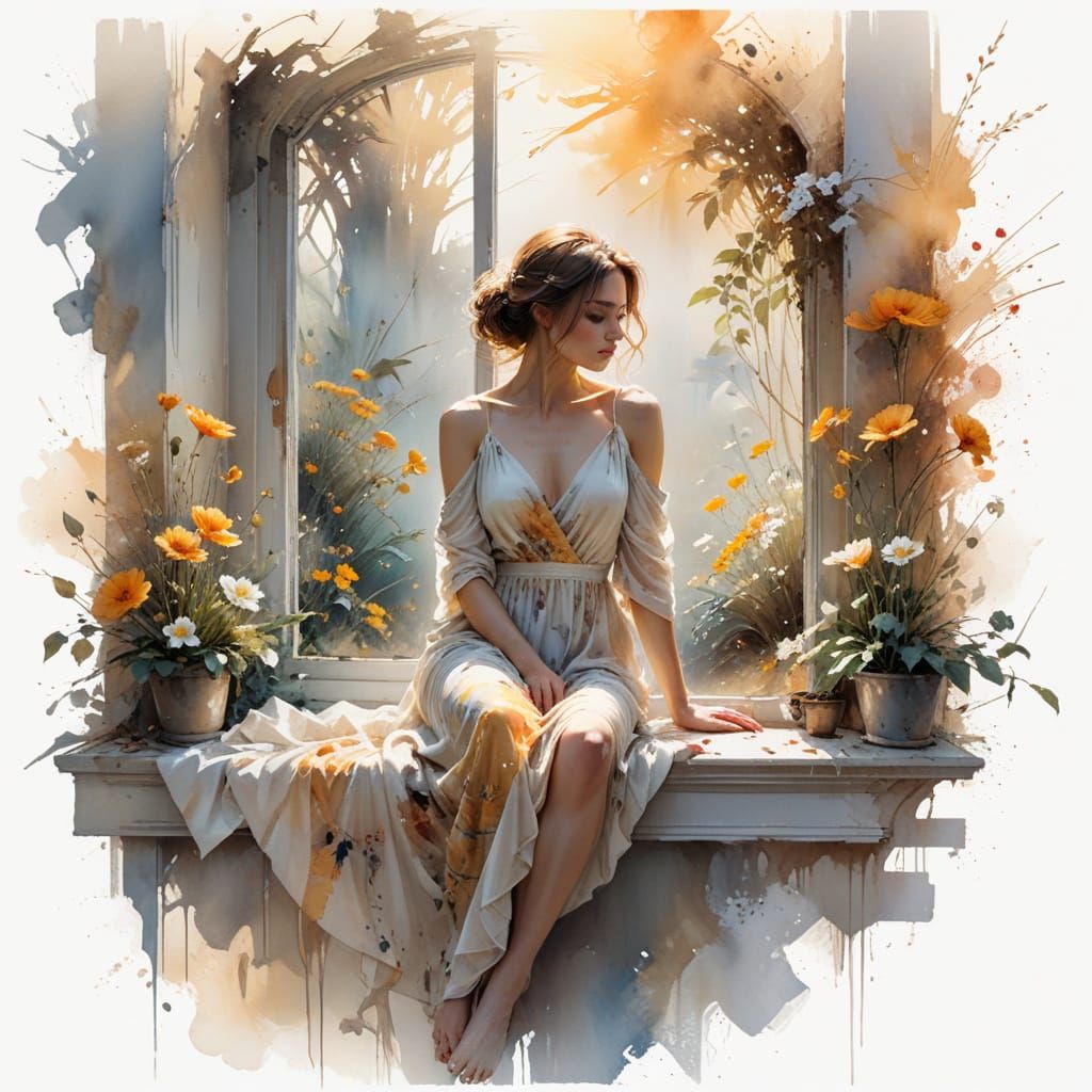 Ethereal Morning Contemplation in Soft Watercolor