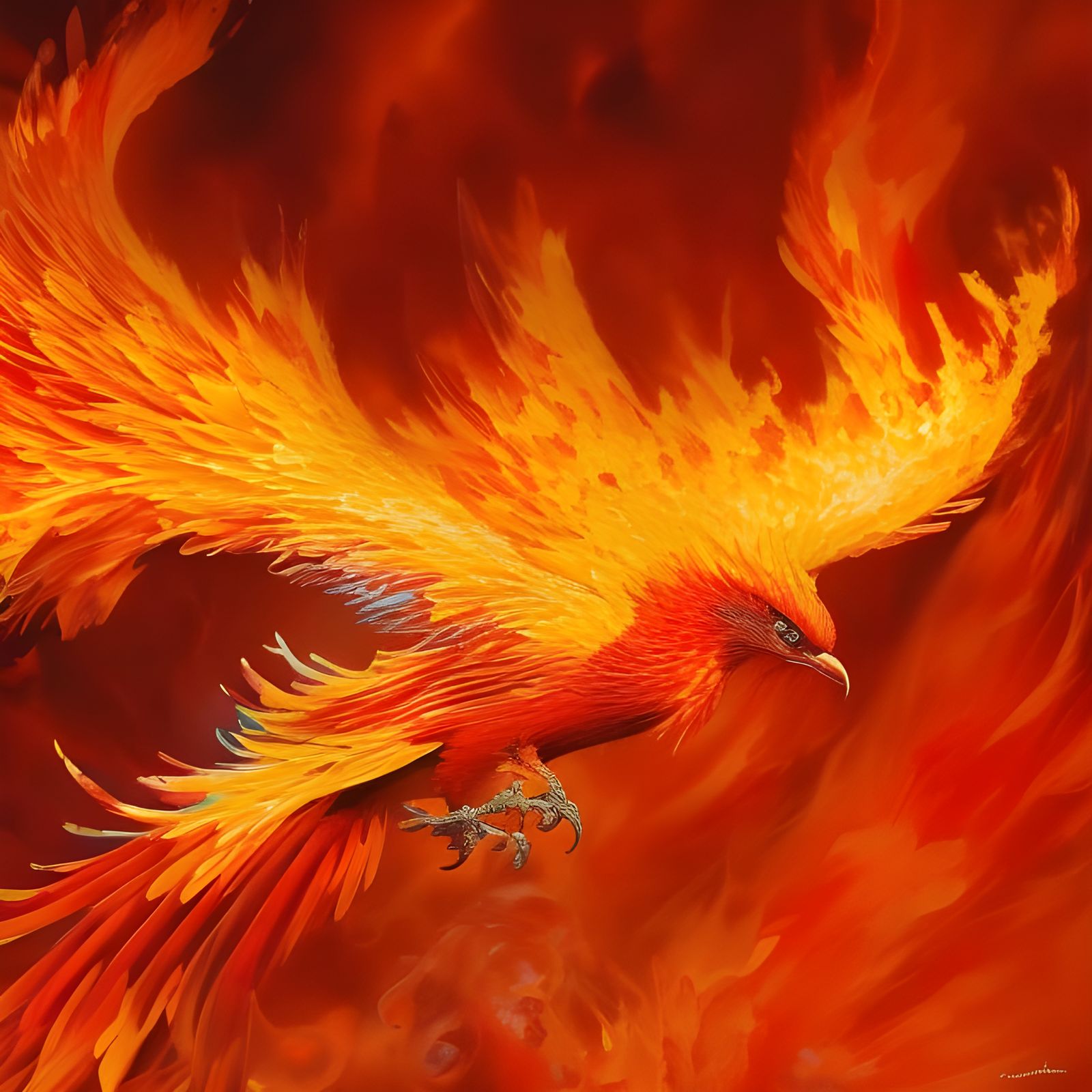 Fiery Hawk with Flaming Wings in Oil Painting Style