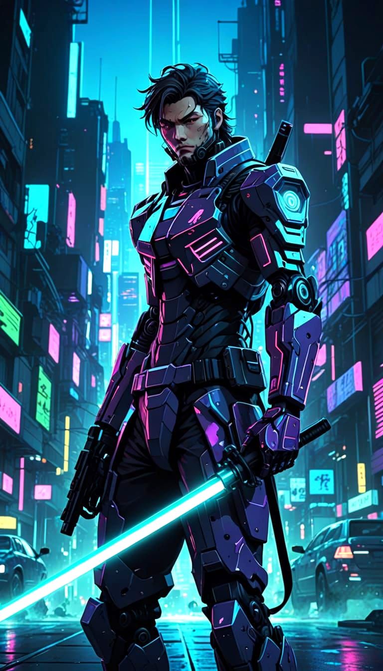 Cyberpunk Mecha Battle in a Retro-Futuristic Cityscape