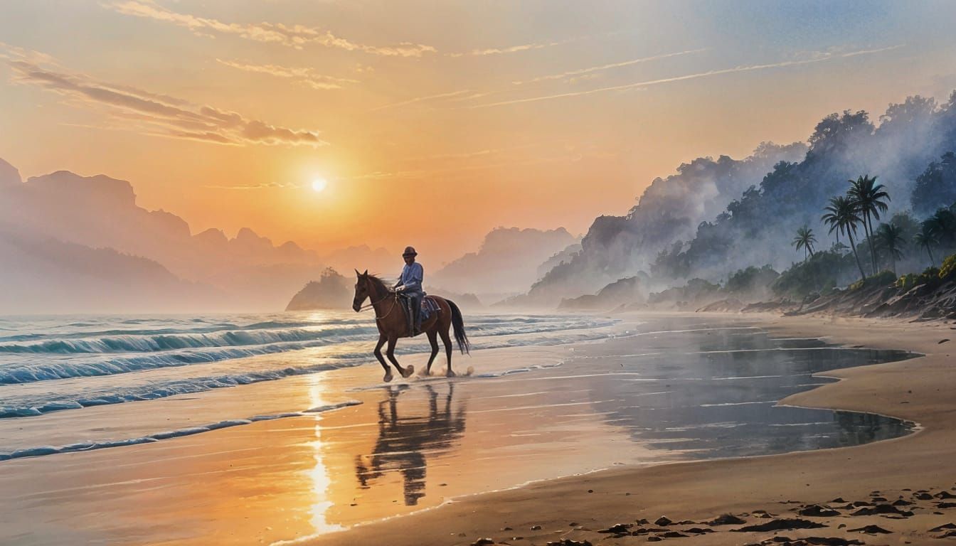 Elegant Morning Rider on Beachy Horizon