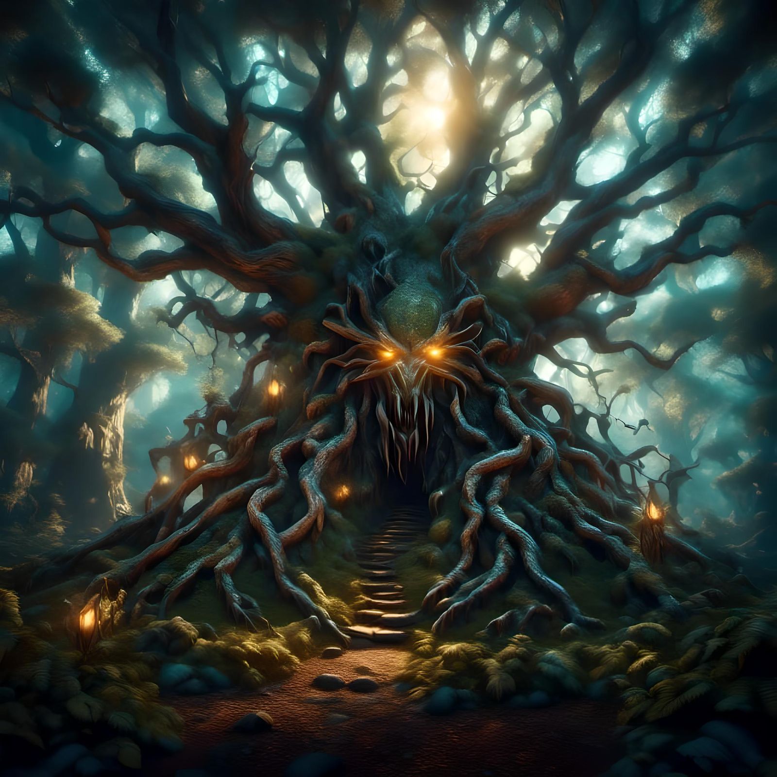 Spider-like Forest Guardian Protecting Magical Chest