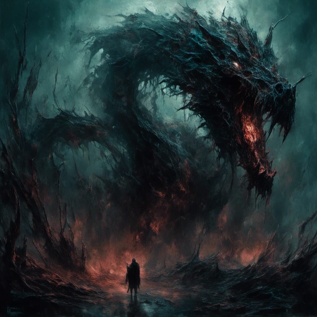 Nightmare Wyrm Ethereal Ominous Creature in Oil Painting Sty...