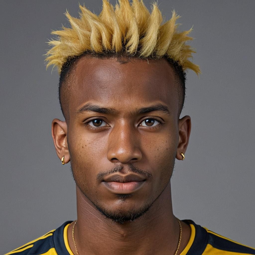 Detailed Portrait of Soccer Player with Yellow Mohawk