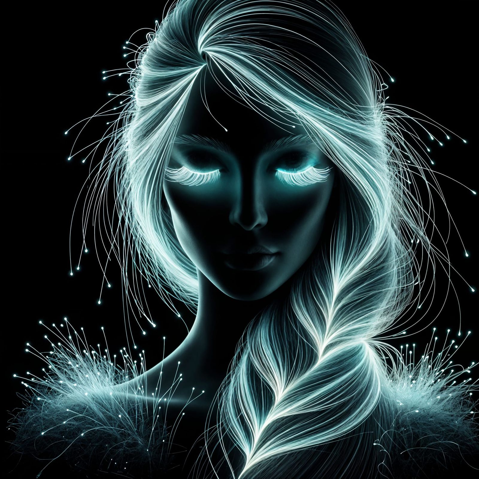 Ethereal Filament Portrait of Serene Woman